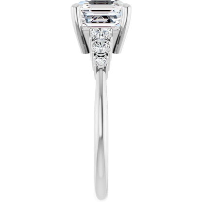 Asscher White Gold Multi Stone Accent Style Engagement Ring