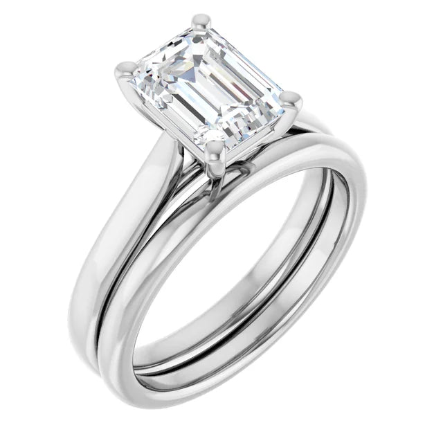 Four Claw White Gold Emerald Solitaire Engagement Ring