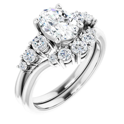 Oval White Gold Multi Stone Accent Style Engagement Ring