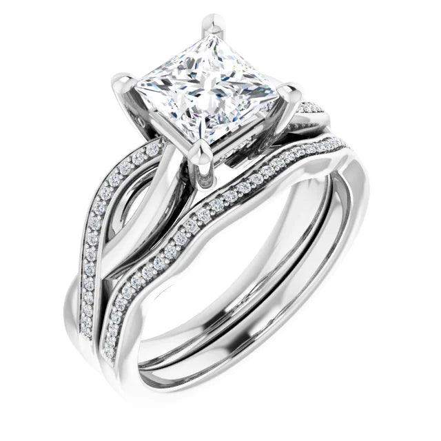 Princess White Gold Claw Set Twist Style Engagement Ring 