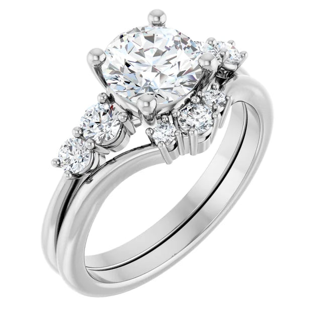 Round Brilliant White Gold Multi Stone Accent Style Engagement Ring