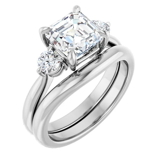 Asscher White Gold Accent Engagement Ring
