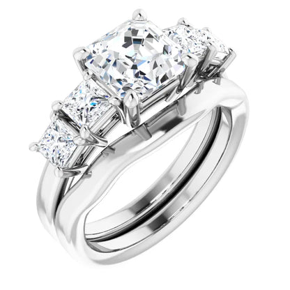 Asscher White Gold Multi Stone Accent Style Engagement Ring