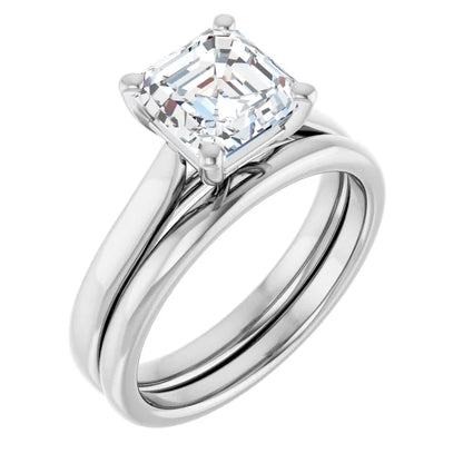 Four Claw White Gold Asscher Solitaire Engagement Ring