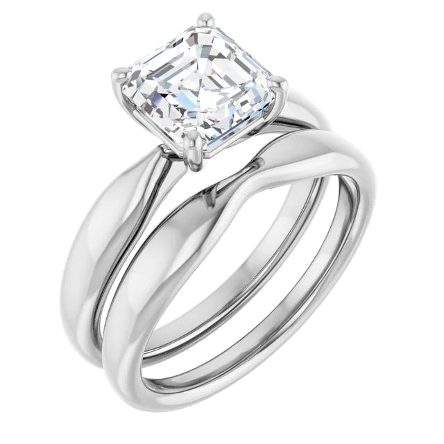 Asscher White Gold Knife Edge Solitaire Engagement Ring