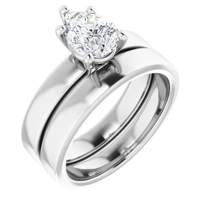 Pear White Gold Wide Band Solitaire Engagement Ring