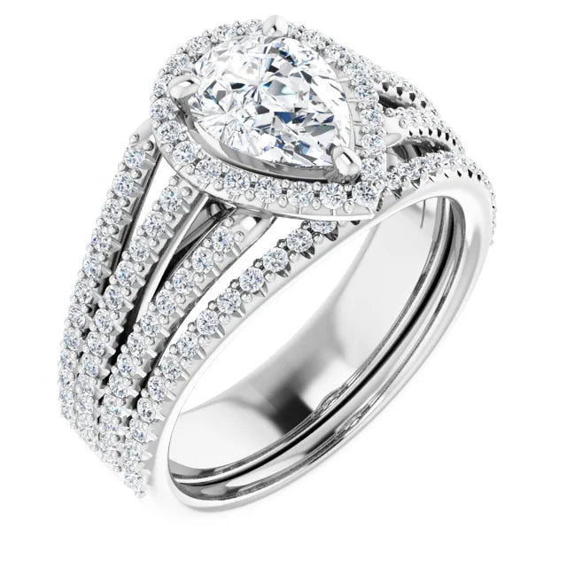Pear White Gold Halo Style Engagement Ring