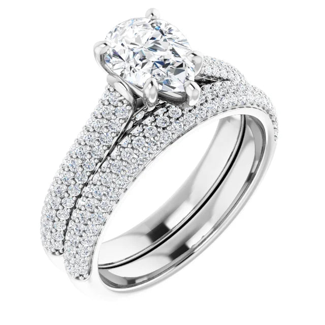 Pear White Gold Pave Lab Diamond Engagement Ring 