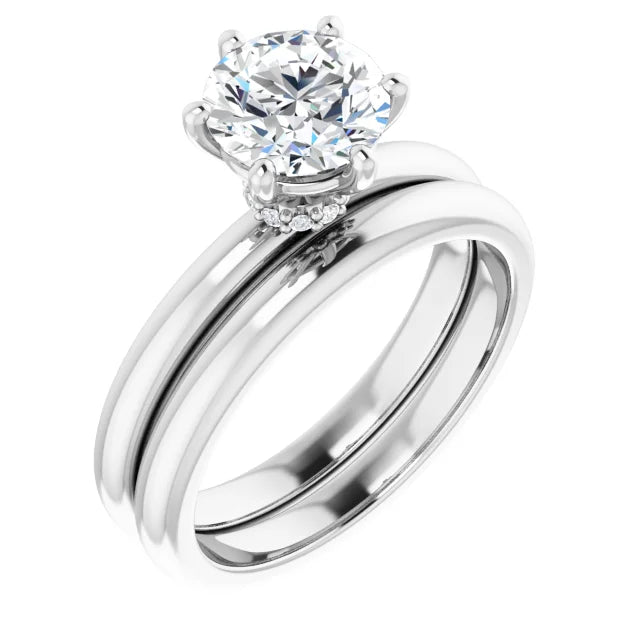 Round Brilliant Cut White Gold Low Hidden Halo Solitaire Engagement Ring