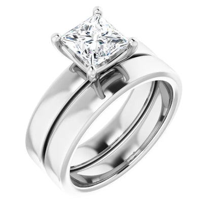 Princess White Gold Wide Band Solitaire Engagement Ring