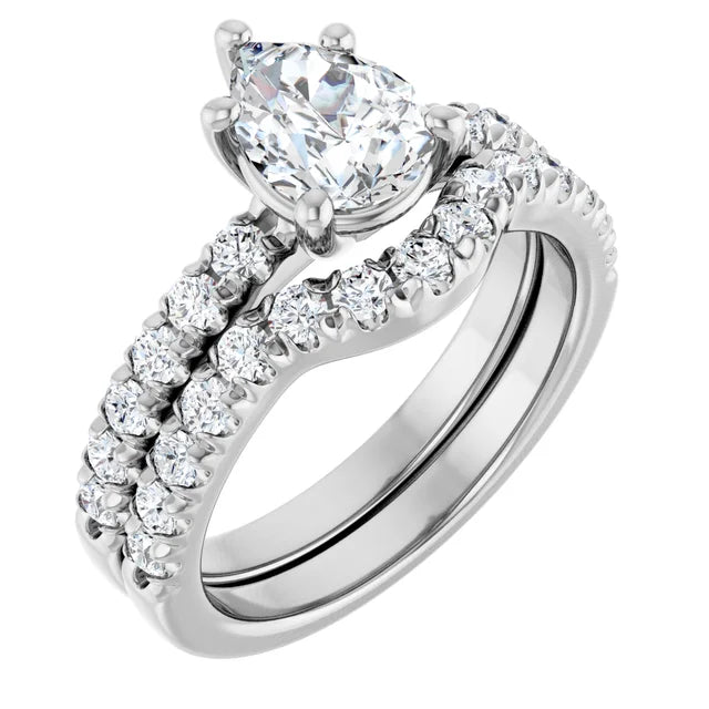 Pear Five Claw Pave White Gold Engagement Ring 