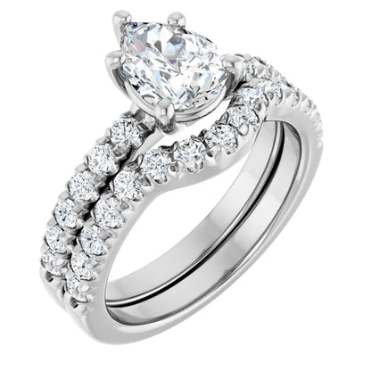 Pear Five Claw Pave White Gold Engagement Ring 