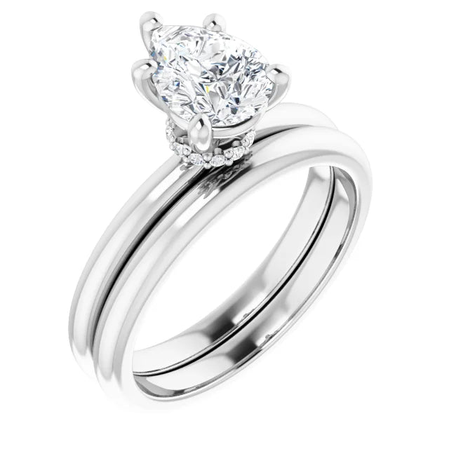 Pear Cut White Gold Low Hidden Halo Solitaire Engagement Ring