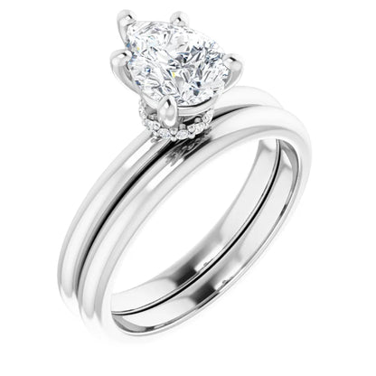 Pear Cut White Gold Low Hidden Halo Solitaire Engagement Ring