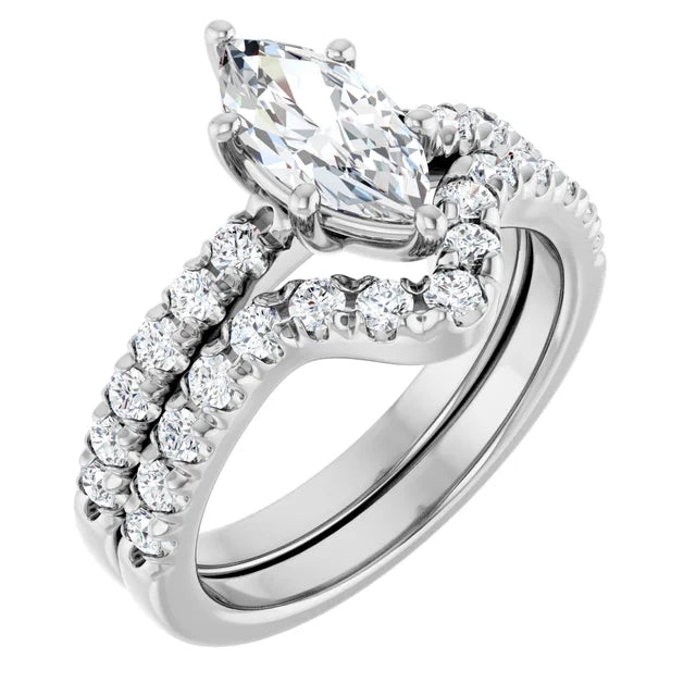 Marquise Six Claw Pave White Gold Engagement Ring 
