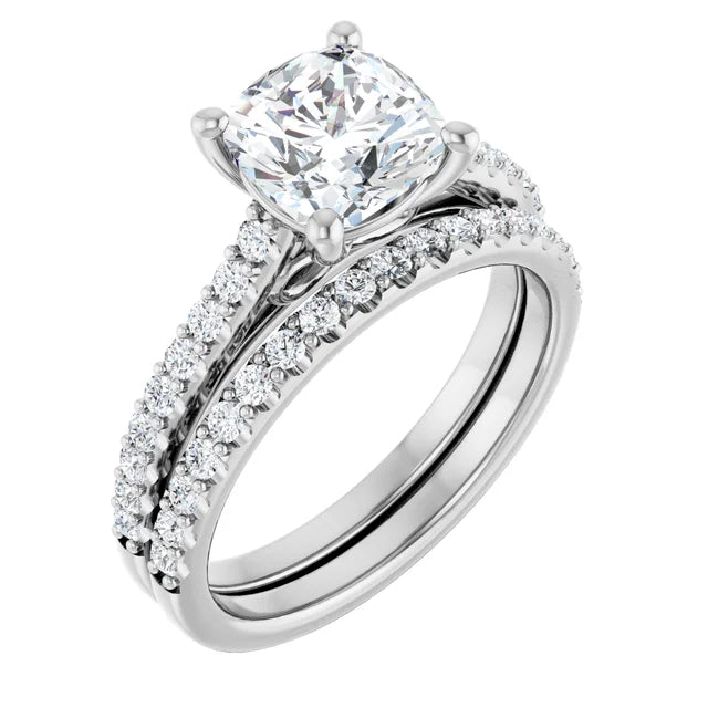 Cushion White Gold Pave Style Lab Diamond Engagement Ring 