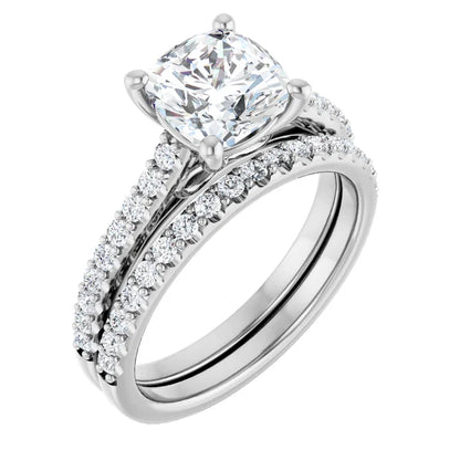 Cushion White Gold Pave Style Lab Diamond Engagement Ring 