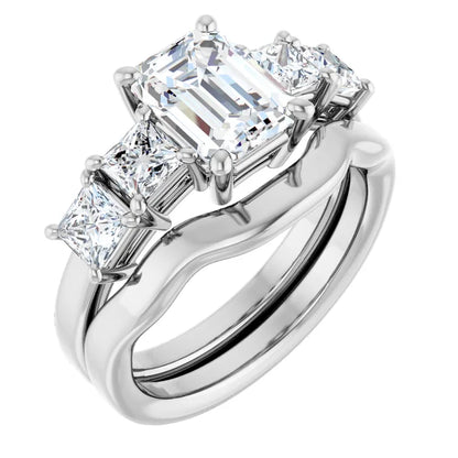 Emerald White Gold Multi Stone Accent Style Engagement Ring