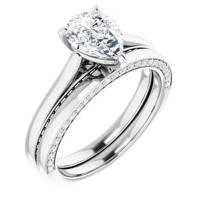 Pear White Gold Solitaire & Hidden Diamond Band Engagement Ring