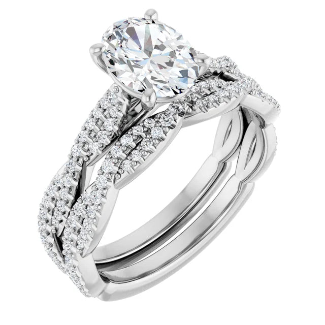 Oval White Gold Twist Style Engagement Ring 