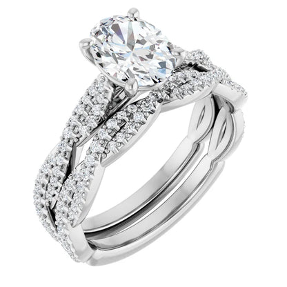Oval White Gold Twist Style Engagement Ring 
