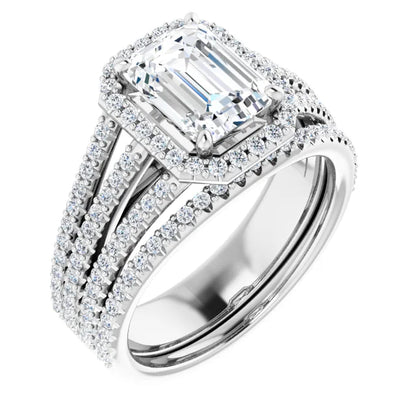 Emerald White Gold Halo Style Engagement Ring