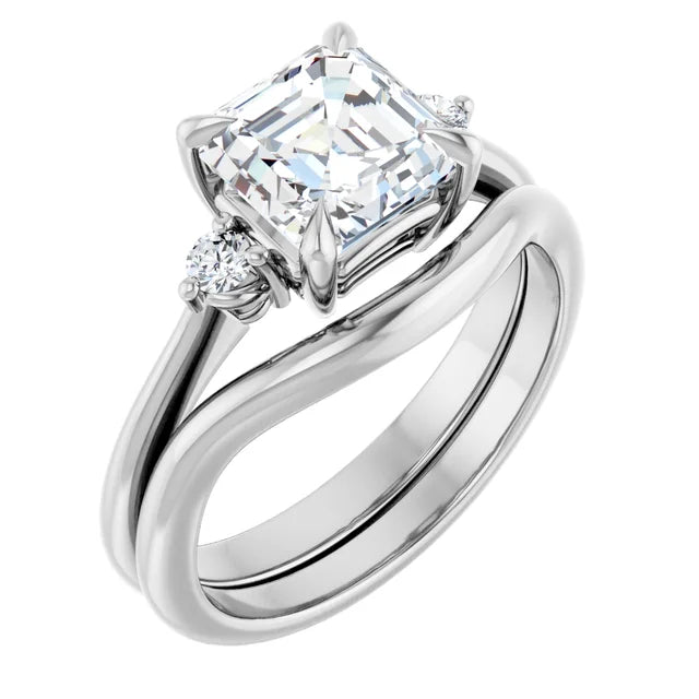 Asscher White Gold Accent Engagement Ring
