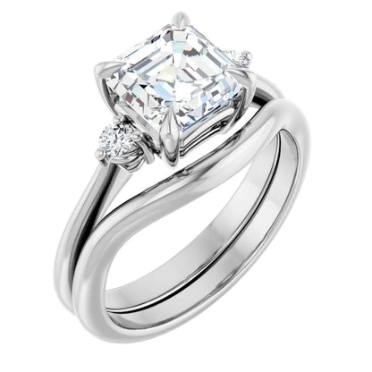 Asscher White Gold Accent Engagement Ring