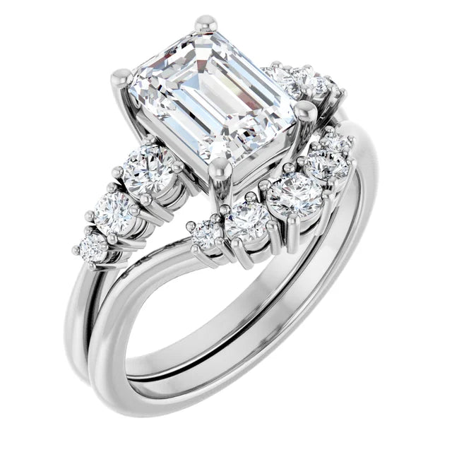 Emerald White Gold Multi Stone Accent Style Engagement Ring