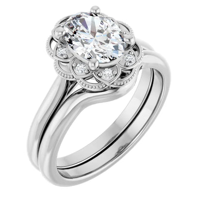 Oval White Gold Antique Inspired Design Engagement Ring