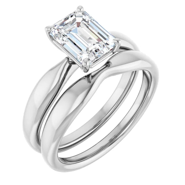 Emerald White Gold Knife Edge Solitaire Engagement Ring