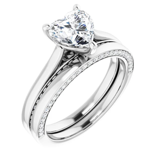 Heart White Gold Solitaire & Hidden Diamond Band Engagement Ring