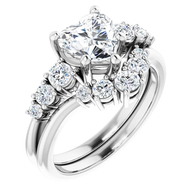 Heart White Gold Multi Stone Accent Style Engagement Ring