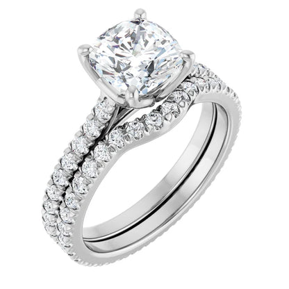Cushion White Gold Claw Set Eternity Style Engagement Ring