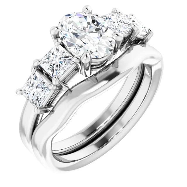 Oval White Gold Multi Stone Accent Style Engagement Ring