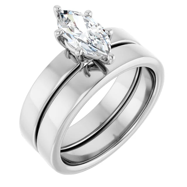 Marquise White Gold Wide Band Solitaire Engagement Ring