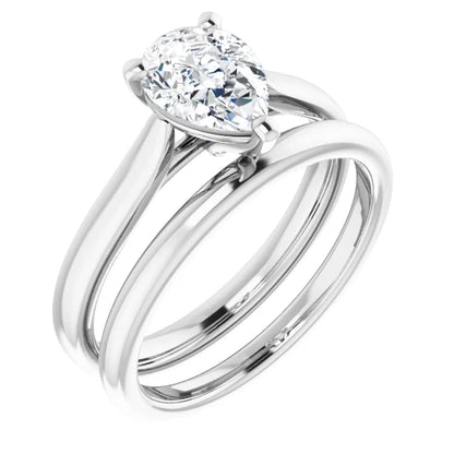 Three Claw White Gold Pear Solitaire Engagement Ring