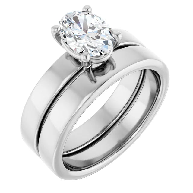 Oval White Gold Wide Band Solitaire Engagement Ring