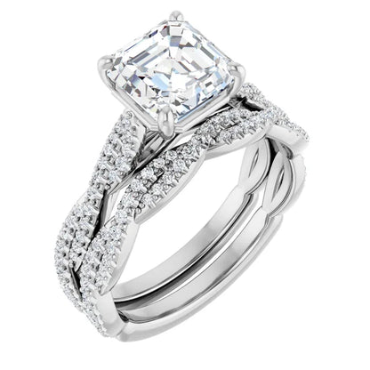 Asscher White Gold Twist Style Engagement Ring