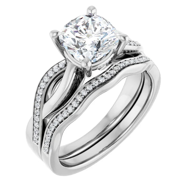Cushion White Gold Claw Set Twist Style Engagement Ring 