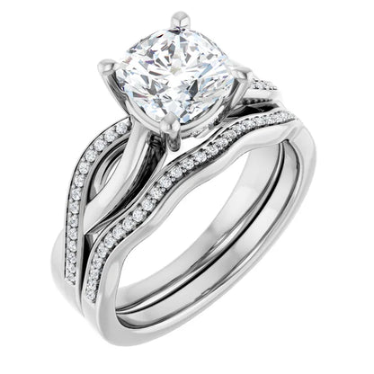 Cushion White Gold Claw Set Twist Style Engagement Ring 