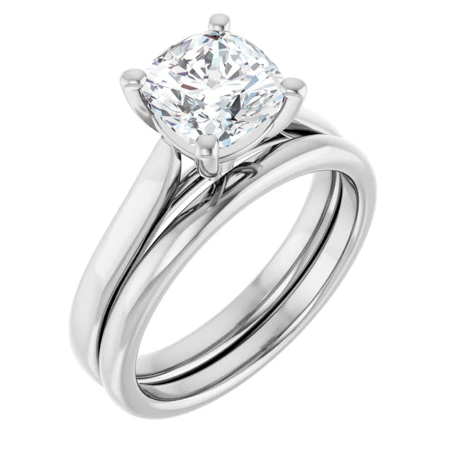 Four Claw White Gold Cushion Solitaire Engagement Ring
