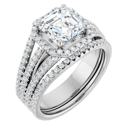 Asscher White Gold Halo Style Engagement Ring