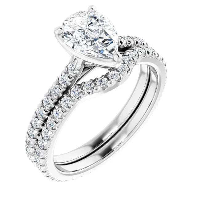 Pear White Gold Claw Set Eternity Style Engagement Ring