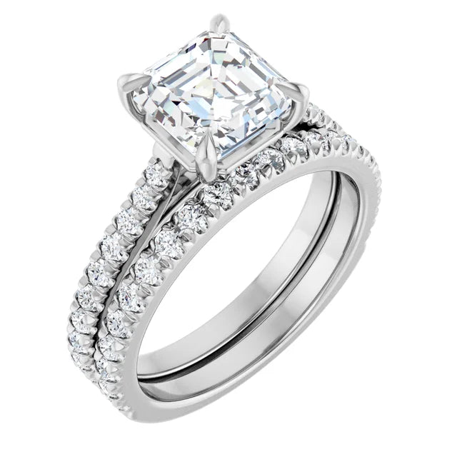 Asscher White Gold Claw Set Style Engagement Ring