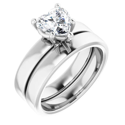 Heart White Gold Wide Band Solitaire Engagement Ring