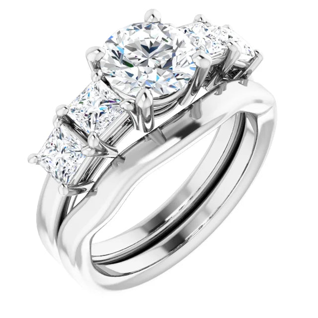 Round Brilliant White Gold Multi Stone Accent Style Engagement Ring