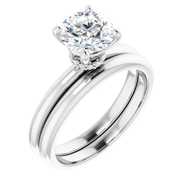 Round Brilliant Cut White Gold Low Hidden Halo Solitaire Engagement Ring