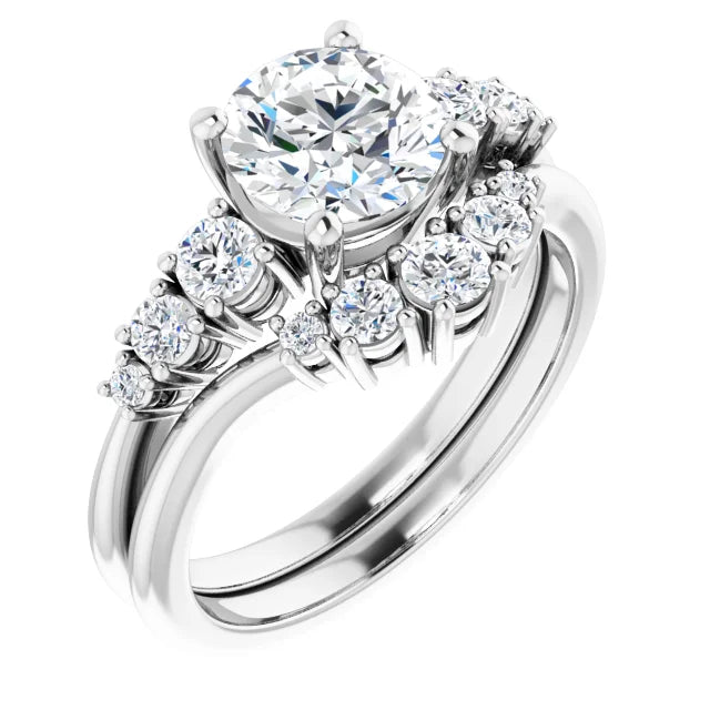 Round Brilliant White Gold Multi Stone Accent Style Engagement Ring
