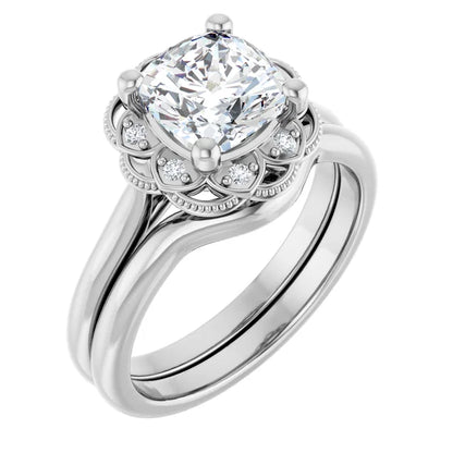 Cushion White Gold Antique Inspired Design Engagement Ring